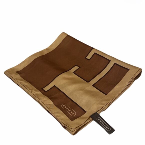 Vintage Coach Signature Logo Scarf Brown And Tan - Picture 9 of 12
